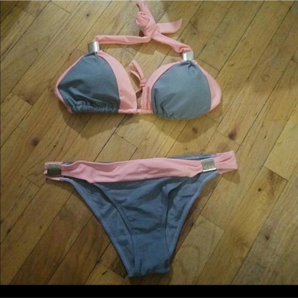GREY AND PINK Brazilian Bikini Swimsuit - Picture 3 of 6